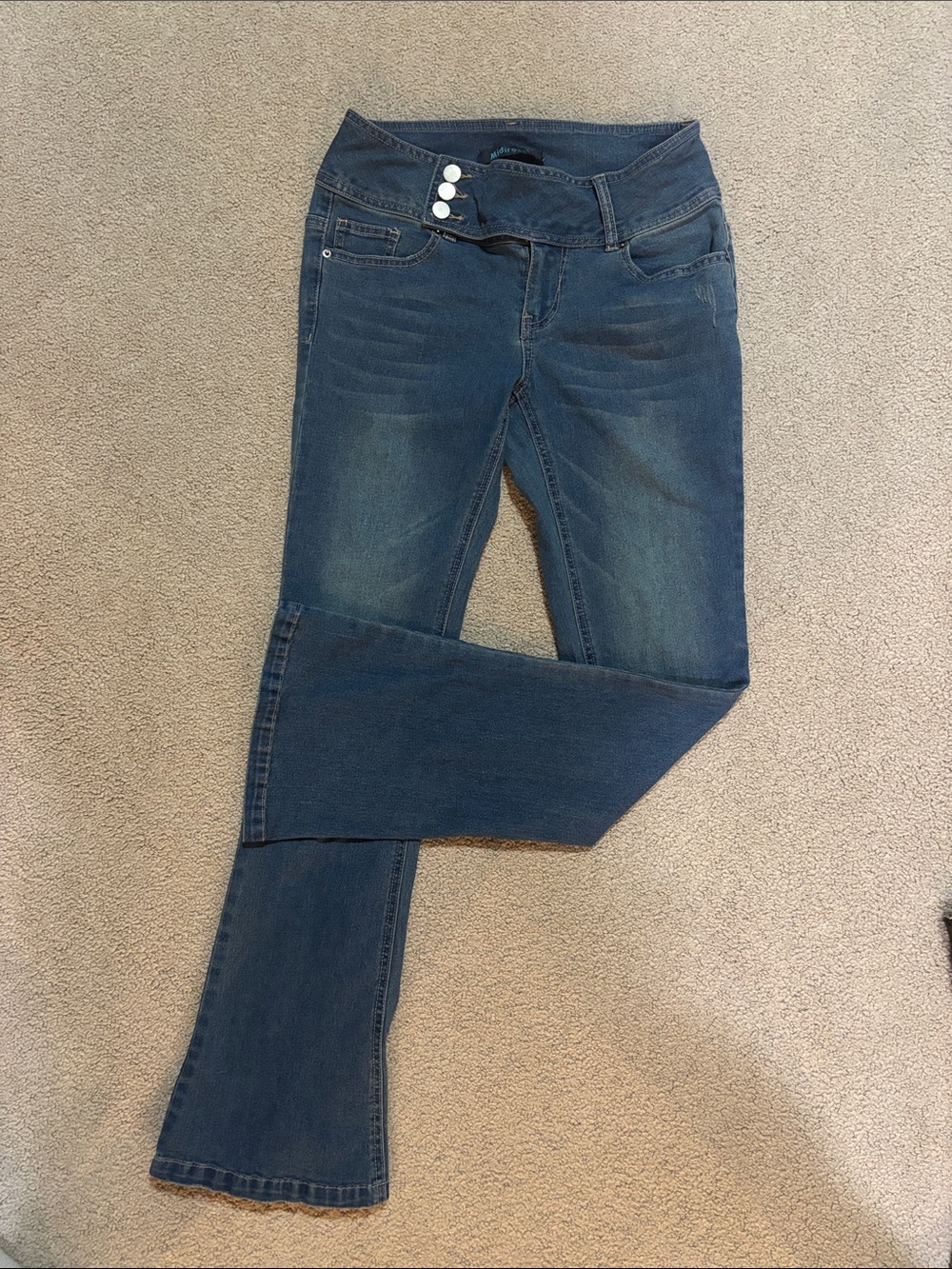 Women’s Mid Wash Flare Jeans with Triple-Button Waist